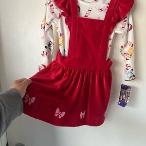 Red Kids Casual Dress with Bow Accents